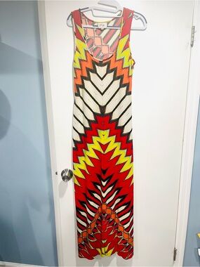 Beige by eci Red Multi Zigzag Sleeveless Maxi Dress 3/$28
